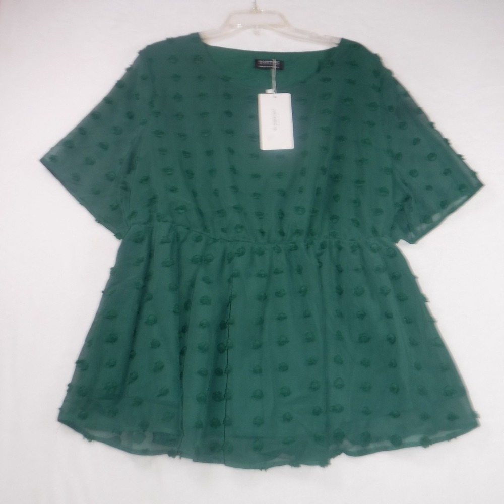 BloomChic Green Swiss Dot Babydoll Top Empire Waist Chiffon Blouse Size 18-20